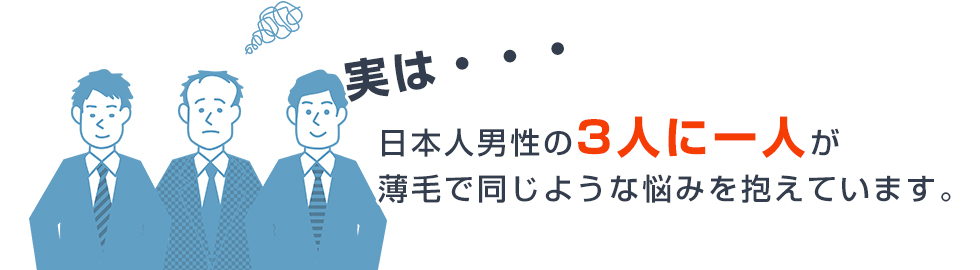 実は・・・日本人男性の３人に一人が薄毛で同じような悩みを抱えています。